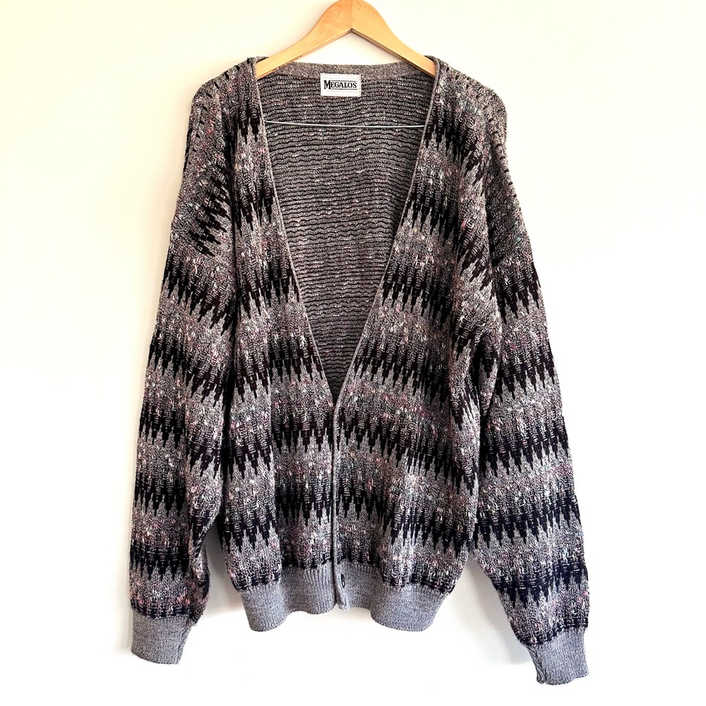 👓VINTAGE Megalos Multicolor Chunky Knit Cardigan Sweater